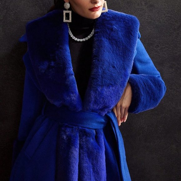 BLUE PREPPY WOMENS FAUX FUR COAT - Picture 4 of 5